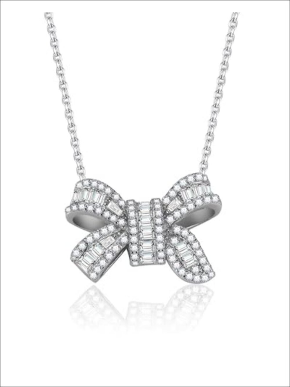 Moissanite Bow Necklace 14K White Gold Plated VVS1 Pendant Jewelry Gift